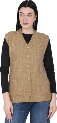 HITTIKA Self Design V Neck Casual Women Brown Sweater