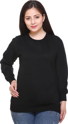 SHAUN Self Design Round Neck Lounge Wear Women Black Sweater