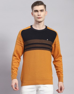 MONTE CARLO Colorblock Round Neck Casual Men Yellow Sweater