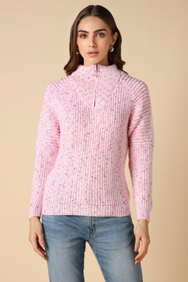 Allen Solly Self Design Round Neck Casual Women Pink Sweater