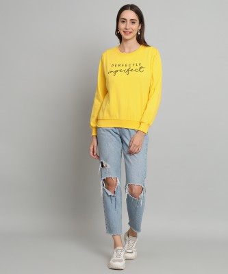 WILLEY Self Design Round Neck Casual Women Yellow, Black Sweater