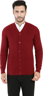 Life and style Self Design V Neck Casual Men Maroon Sweater