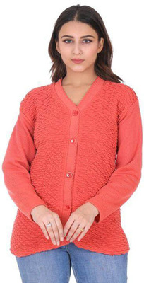 impression Self Design V Neck Casual Women Pink Sweater
