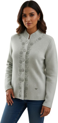 I Bar Embroidered Round Neck Casual Women Grey Sweater