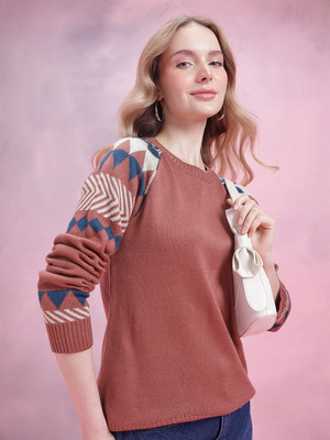 Dressberry Printed Round Neck Casual Women Red Sweater