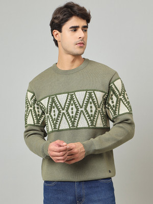 DUKE Self Design Round Neck Casual Men Green Sweater