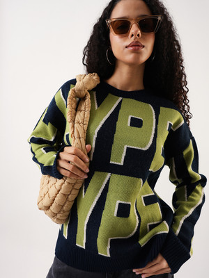 Hubberholme Self Design Round Neck Casual Women Multicolor Sweater