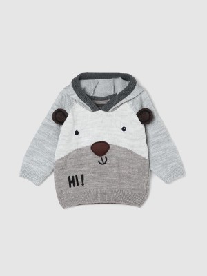 MAX Embroidered Hooded Neck Casual Baby Boys Grey Sweater