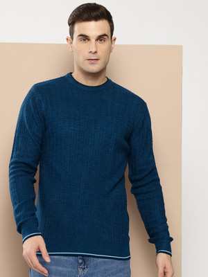 INVICTUS Self Design Round Neck Casual Men Green Sweater