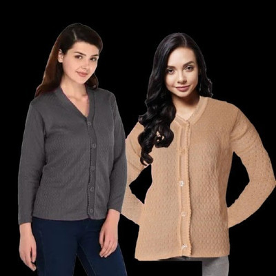 LUXURIOUS DESIGN Self Design V Neck Casual Women Multicolor Sweater