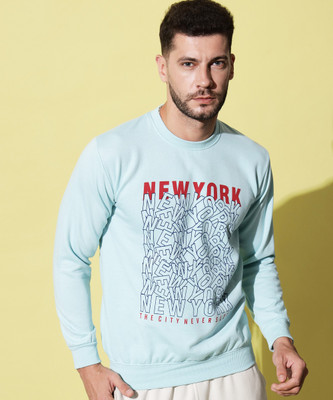BUDAPEST Printed Round Neck Casual Men Light Blue Sweater