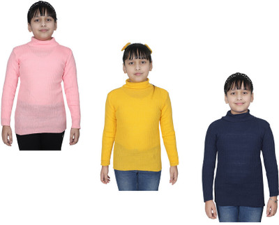 Indistar Solid High Neck Casual Girls Multicolor Sweater
