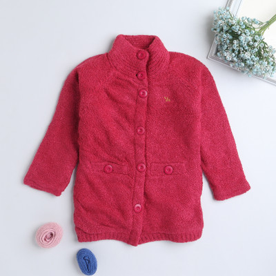Yellow Apple Solid Round Neck Casual Girls Pink Sweater