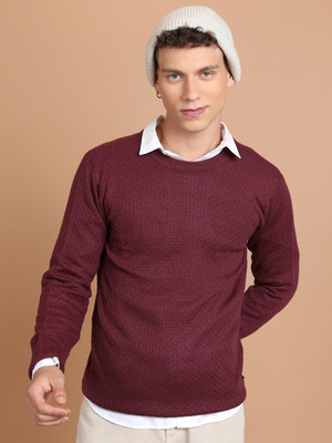 HIGHLANDER Solid Crew Neck Casual Men Red Sweater