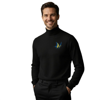 GAINELL Self Design High Neck Casual Men Black Sweater