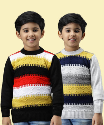 Fame Hype Striped Round Neck Casual Boys Multicolor Sweater