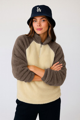 THE DRY STATE Self Design Collared Neck Casual Women Beige, Grey Sweater