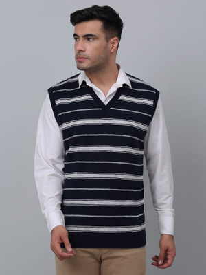 CANTABIL Woven V Neck Casual Men Reversible Blue Sweater