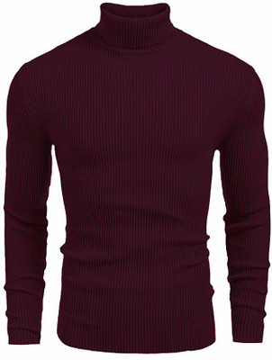 FREAKS Self Design High Neck Casual Men Purple Sweater