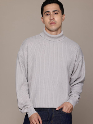 Roadster Printed Turtle Neck Casual Men Grey Sweater