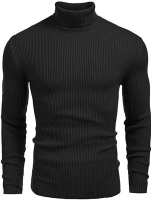 UNIQUE WORLD Solid High Neck Casual Men Reversible Black Sweater