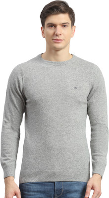 MONTE CARLO Solid Round Neck Casual Men Grey Sweater