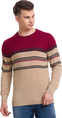 COLORPLUS Colorblock V Neck Casual Men Beige Sweater