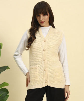 HERMISTON Woven V Neck Casual Women Beige Sweater