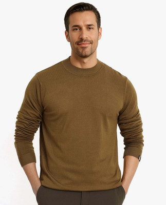 RARE RABBIT Solid Round Neck Casual Men Dark Green Sweater