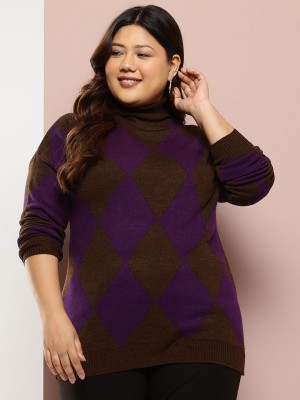 Sztori Printed Turtle Neck Casual Women Brown Sweater