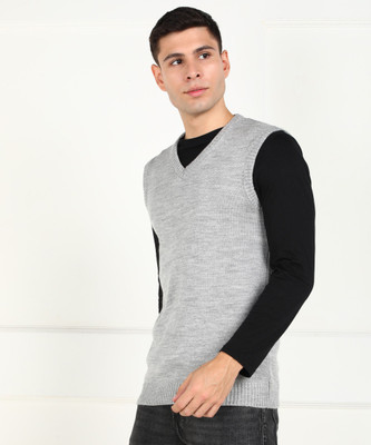 ekta fashion Solid V Neck Formal Men Grey Sweater