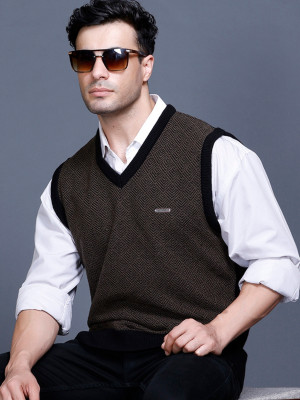 GODFREY Checkered, Chevron/Zig Zag V Neck Casual Men Multicolor Sweater