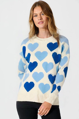 Eddicted Self Design Round Neck Casual Women Blue Sweater