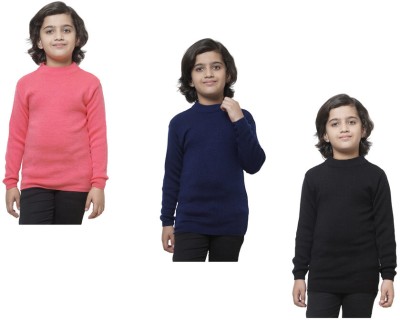 KAVYA Solid Round Neck Casual Boys Pink, Dark Blue, Black Sweater