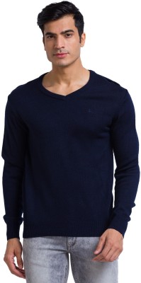 PARX Self Design V Neck Casual Men Blue Sweater