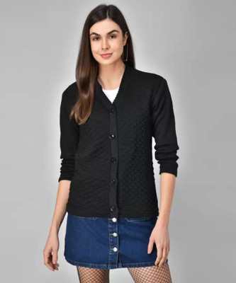 saikirpaenterpr Self Design V Neck Casual Women Black Sweater