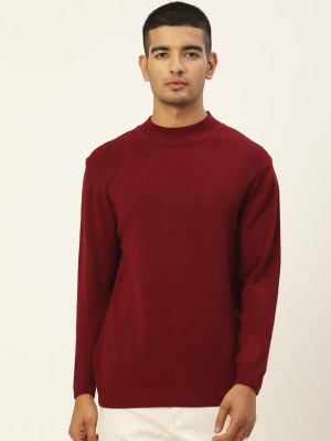 RVK Solid Round Neck Casual Men Maroon Sweater