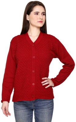 Afronaut Self Design V Neck Casual Women Maroon Sweater