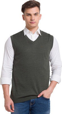 COLORPLUS Solid V Neck Casual Men Green Sweater