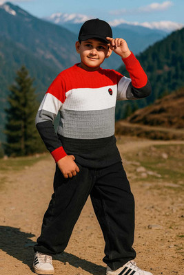 DIMSYCOLLECTION Colorblock Round Neck Casual Boys Red Sweater