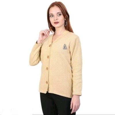 NEXT FASHION HUB Solid V Neck Casual Women Beige Sweater