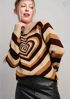 Eddicted Printed Round Neck Casual Women Brown Sweater