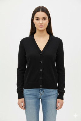 urban trees Solid Mandarin Neck Casual Women Black Sweater