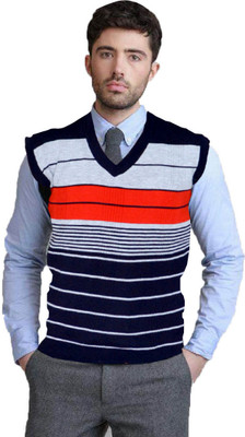 Hans Craft Striped V Neck Casual Men Multicolor Sweater
