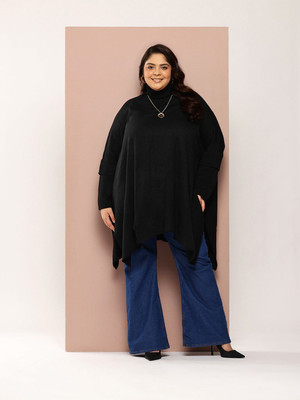Sztori Solid Turtle Neck Casual Women Black Sweater