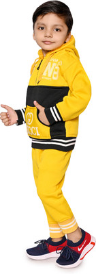 SelfiCollection Printed Hooded Neck Casual Boys Yellow Sweater