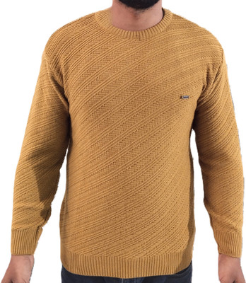 Trendy Threads Self Design Crew Neck Casual Men Maroon Sweater
