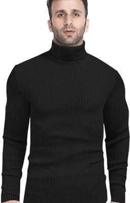 TREADMEN Self Design High Neck Casual Men Black Sweater