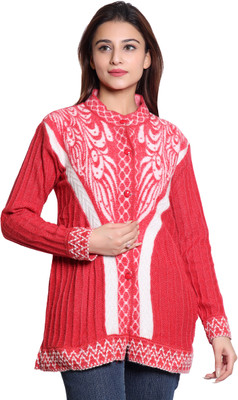 speed line hosiery Self Design Round Neck Casual Women Red Sweater