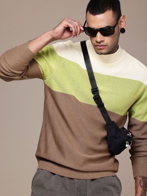 WROGN Colorblock Round Neck Casual Men White Sweater